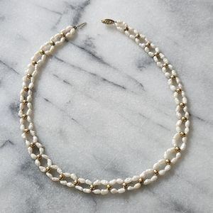 Vintage Natural Pearl and Gold Bead Necklace